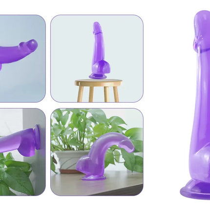 Purple Realistic Dildo Pink Crystal Penis Artificial Soft Smooth Dildo Anal Strap-on Stick with Balls Sex Toy for Women Adult18+