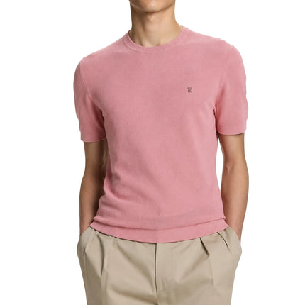 CH Embroidered Solid Color Short Sleeve Knit T Shirt Men Crew Neck Regular Fit All Match Soft Touch Casual Daily Tops