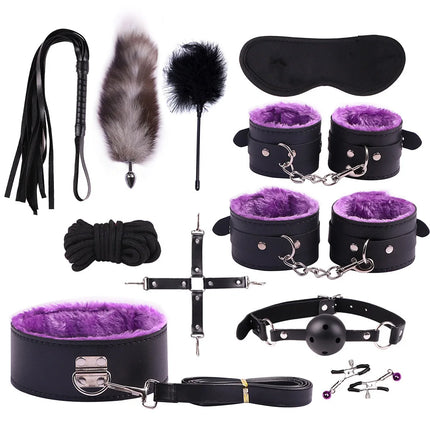 23PCS BDSM Bondage Set Handcuffs Ball Gag Whip Anal Plug Vibrator Egg Sex Toy for Women Men Couples Fetish Slave Role Play Kit