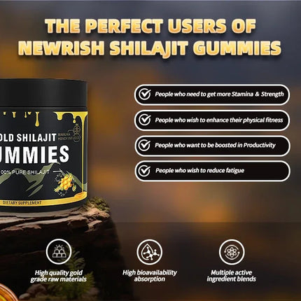 Gold Shilajit Gummies - Immune Support, Promotes Brain and Heart Health, Anti-aging, Benefits for Overall Well-being