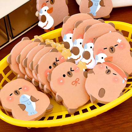 5Pcs/Lot Cute Capybara Sticky Note 60Sheets/Book Kawaii Goose Fish Capybara Shaped Memo Pad Student Message Writing Pads School