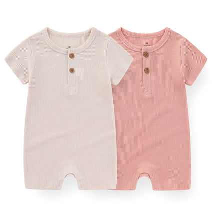 Kiddiezoom 1 PCS Fashion Four Seasons Unisex Solid Short Sleeve Baby Boy Girl Rompers 100%Cotton Soft Newborn Jumpsuit Clothes