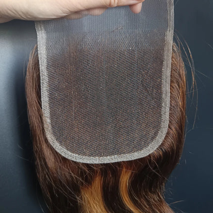 12A Grade P427 4x4 Lace Closure Highlight Body Wave Human Hair Closure Pre-Plucked 10-22 Inch Brazilian Virgin Hair Free Part