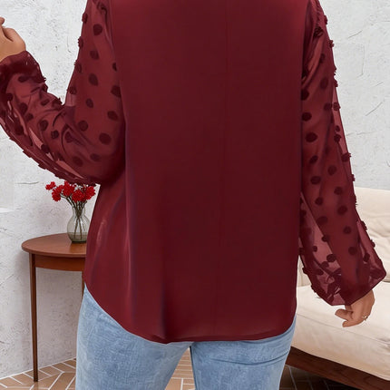 Plus Size Spring Autumn Women Elegant Bow Tie Neck Shirt Office Lady Fashion Solid Curve Clothing Casual Long Sleeve Tops