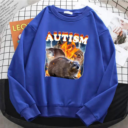 Y2k Vintage Autism Animals Hoodies Basic Warm Fleece Sweatshirt Soft Breathable O-Neck Pullover Casual Female Clothes