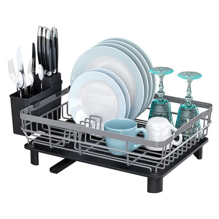 Home Drying Rack Dish Drainer Whth Drainboard Light Duty Blak Countertop Utensil Organizer Kitchen Accessorier Dish Storagerack