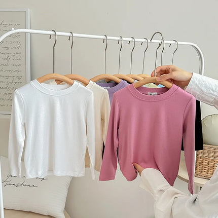 9 Colors Children's T-shirt Cotton Long Sleeve Solid Color Base Coat Leisure Wear Boys Girls Tops Kids Clothes