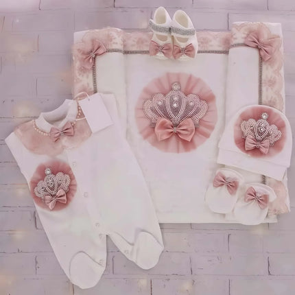 Baby Girl Boy Princess Prince Hospital Exit Newborn Bling Outfits Baby Bottles Gift Set Baby Shower Gift 5pcs Crown Romper