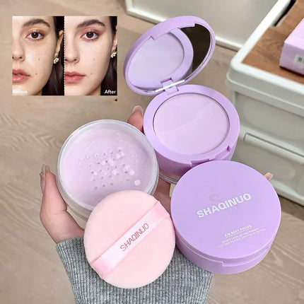 SHAQINUO Dual-Effect Translucent Powder Compact-Pencil+Loose Powder,Instant Skin Smoothing,Brightens&Controls Oil Without Caking