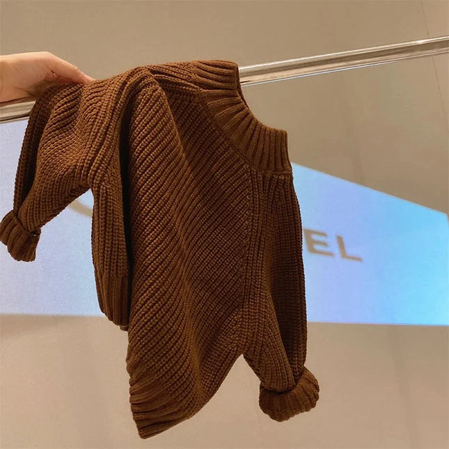 Autumn Winter Children Thickened Knitwear 2-6T Kids Boys Girls Sweater Simplicity Half High Collar Knit Pullover Outerwear