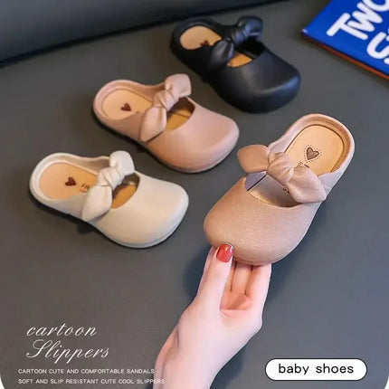 Children Slippers Children's Cute Bao Toe Shoes Wear Flat House Bow-tie Shoes Girls Shoes Slippers Kids House Slippers