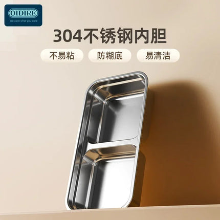 Portable electric lunch box with three-layer stainless steel liner. Can cook and act as a rice heater. has insulation.
