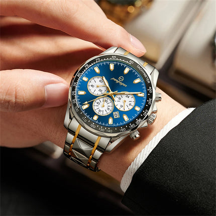 PENGAGAR Luxury Watches Men Business Waterproof Luminous Fashion Stainless Steel Date Week Band Male Quartz Watch Reloj