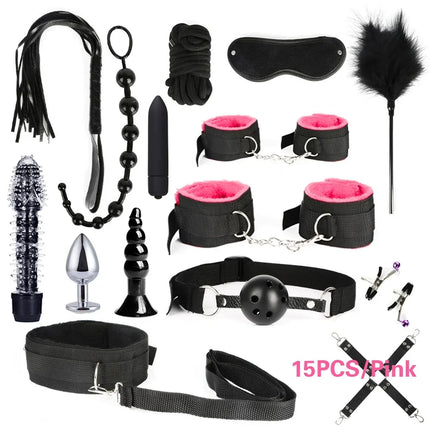 Sex Products Erotic Toys for Adults BDSM Sex Bondage Set Handcuffs Nipple Clamps Gag Whip Rope Sex Toys For Couples