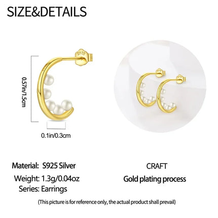 925 Sterling Silver Gold Pearl Hoop Earrings Pave Large Circular Shape Earring Gift for Women Jewelry Anniversary Wedding