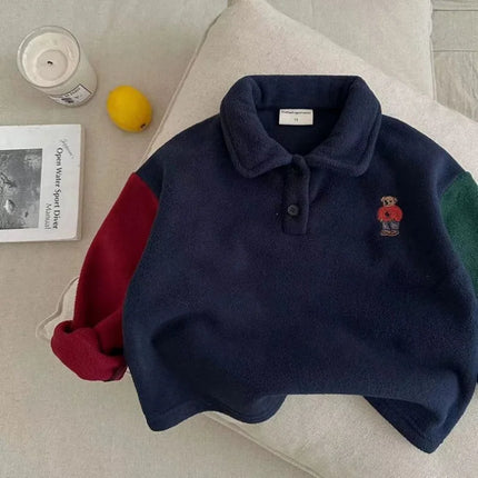 Children's Sweatshirts Double-sided Velvet Polo Shirt for Boys Girls Lapels Thicken Base Long-sleeved Bottoming Shirt Tops