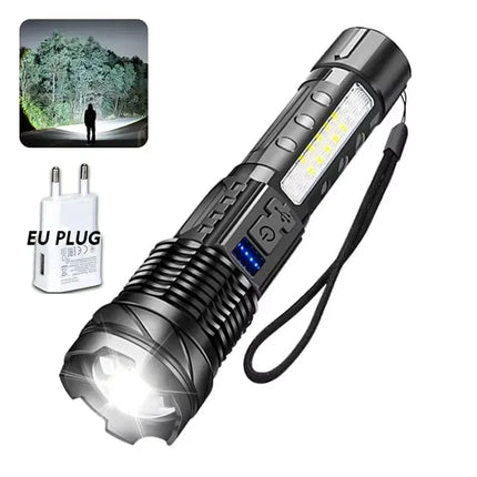 High-power Led Flashlight USB Rechargeable Torch with Display Zoomable Light with Battery Camping Hiking Lantern Emergency Lamp