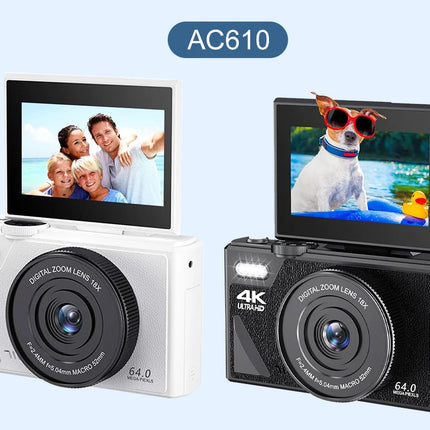 Ourlife AC600 Digital Camera 4K 64MP UHD Cameras 18X Digital Zoom 180° Flip Screen Vintage Vlogging Camera for YouTube Autofocus