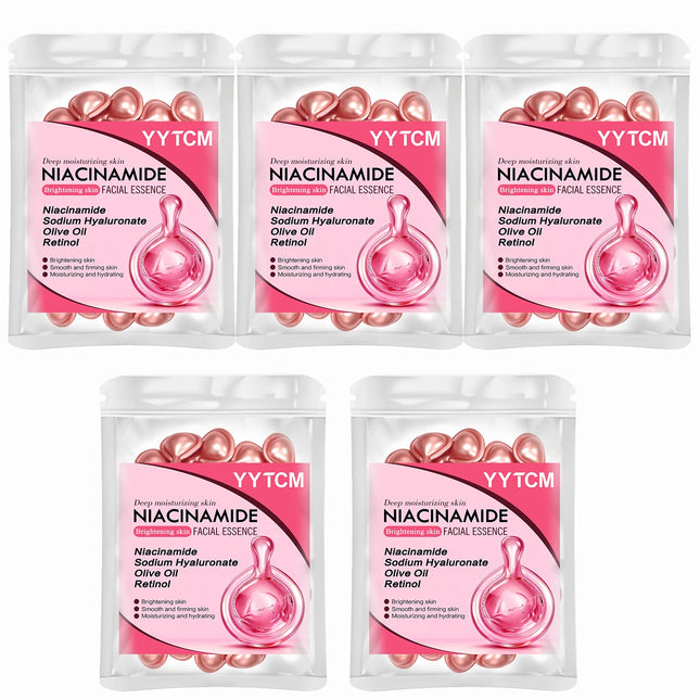 Niacinamide Facial Essence Capsules, Containing Retinol, Olive Fruit Oil, Gardenia Extract, Brighten Skin Tone, Moisturize and Hydrate, and Smooth and Soften Skin (0.5Gx30 Capsules)/Bag-1 Bag