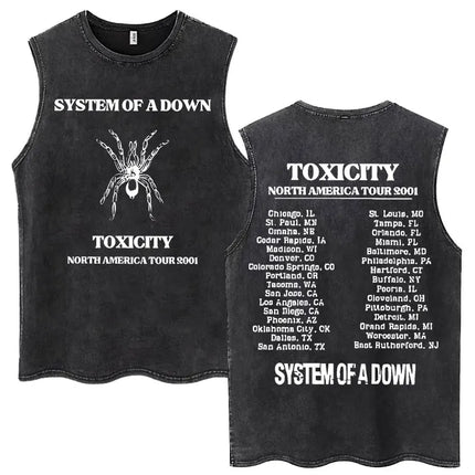 Washed Rock Band System of A Down Mezmerize Tank Tops Men's Retro Hip Hop Gothic Sleeveless T-shirt Oversized Cotton Vests Gifts
