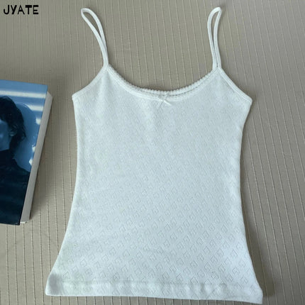 Sweet Floral Print Eyelet Bow Cropped Vests Women Cotton Casual Slim Lace Trim Tank Tops Vintage Preppy Style Cute Camisole Y2K
