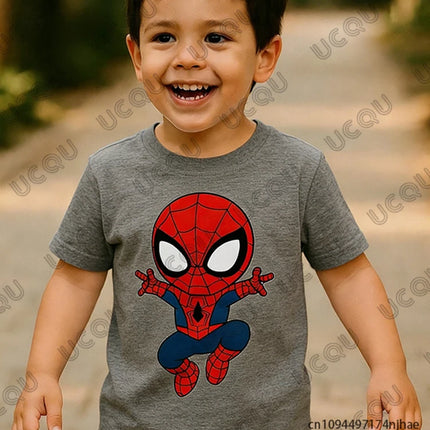 2026 New Cute Spider-man Cartoon Print Children Cotton T-shirt Summer Short Sleeve Tees Boys Girls Clothes Casual Kids/Adult Tops