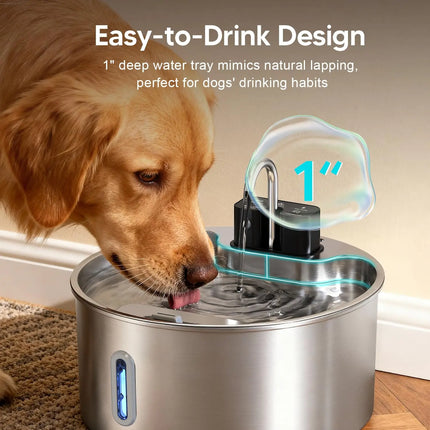 7L Cordless Cat Water Fountain Battery Powered Cordless Stainless Steel Pet Water Fountain Rechargeable Built-in Motion Sensor