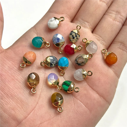 5pcs 6x10MM Faceted Natural Stone Oval Pendant Charm Pendant for DIY Jewelry Making Necklace Earrings Gem Accessory Wholesale