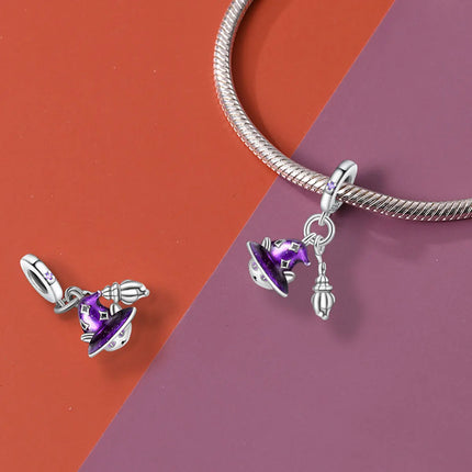 925 Sterling Silver Inlaid Heart-Shaped Beads & Rose Dangle Charm Fits Snake Bracelet Boutique Necklace Purple Pendant Gift
