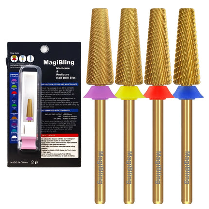 MagiBling Carbide Nail Drill Bits Cross Cut Tapered Barrel Right Left Hand Acrylic Cutter Gel Removal Manicure Tool 3/32'' 16mm