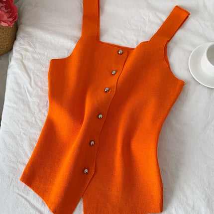 Women's Knitted Slim Fit Vest Summer 2025 Svel Top Single Button Design Versatile Inner and Outer Wear Commute Sle