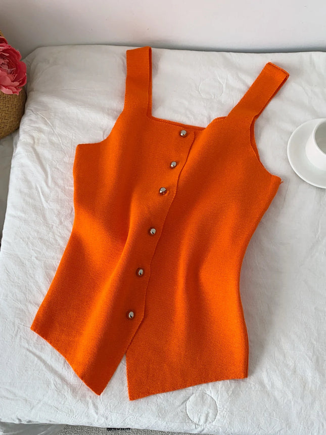 Women's Knitted Slim Fit Vest Summer 2025 Svel Top Single Button Design Versatile Inner And Outer Wear Commute Sle