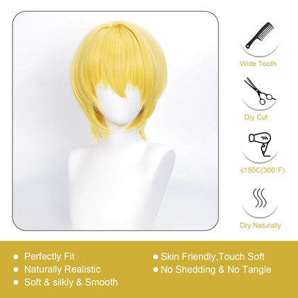 Cosplay Wig Cos Kurapika Anime Wig Short Yellow Synthetic Wig with Bangs Cosplay Wig Anime Wig Man Daily School