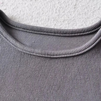 Casual Summer Woman Skinny Fit T-shirt Tight Short-Sleeve O-neck Tee Basic Solid Crop Tops T Shirt