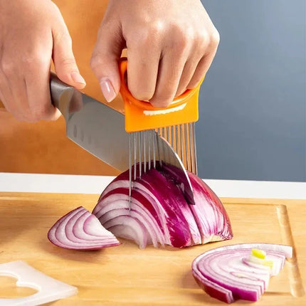 1/2/3/4pcs Effortlessly Slice Onions with this 1pc Colorful Onion Slicer Kitchen stainless steel potato chip onion holder
