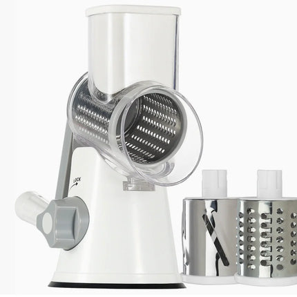 Rotary Cheese Grater Shredder Round Mandolin Slicer with Handle and 3 Drum Blades Kitchen Manual Vegetable Slicer Nuts Grinder