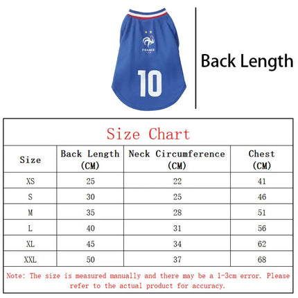 French  football team Pet Breathable Mesh Jersey Summer Quick Dry Vest Thin Cool T Shirt Clothes for Cats Dogs Puppy