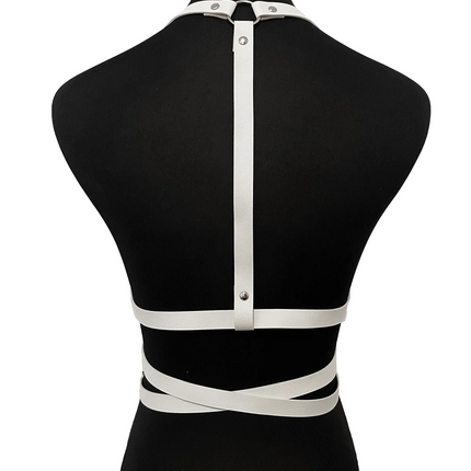 Women Trendy Leather Harness White Goth Underwear Suspenders Bondage Chest Harness Garter Belt Fetish Clothing Adjustable Strap