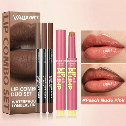 4Pcs Ultimate Lip Combo Set - 3pcs Lip Liners+Lipstick - Define, Contour and Hydrate - Creamy Smooth Lip Kit for Lip Combo Set