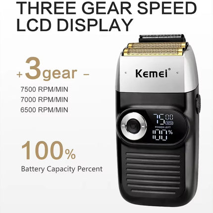 Original Kemei KM-2026 KM-2027 2 In 1 Rechargeable Electric Shaver LCD Reciprocating Razor For Men USB Charging Beard Trimmer
