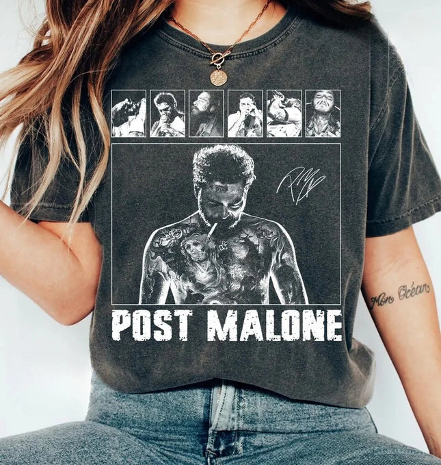 Post Malone Rap Music Merchandise T-Shirt, Austin Album 90s Rap T-Shirt Casual Fashion Spring/Summer New Couple T-Shirt