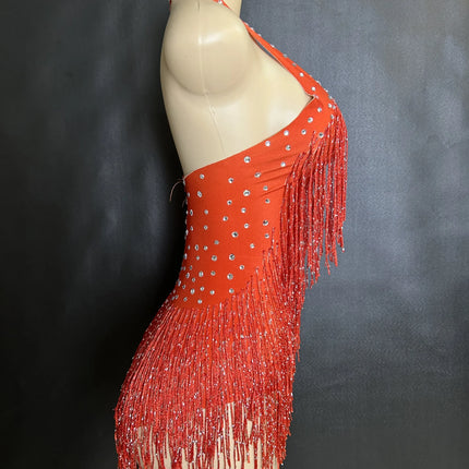 Sparkly Rhinestones Fringe Bodysuit Women Nightclub Party Dance Costume Stage Wear Sexy Tassel Leotard Performance Clothing 7G