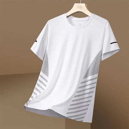 Ice Silk Short Sleeve T-Shirt Men's Summer Thin Quick Dry Mesh Sport Fitness Half Sleeve Casual Elastic T Summer Wear