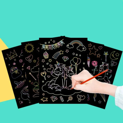 Rainbow Color Scratch Art Painting Paper Card Kit Cartoon Dinosaur Magic Drawing Board Kids DIY Educational Toys Christmas Toys