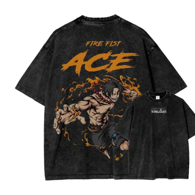 2026 New ACID WASH TEE ONE PIECE Anime Printed T-shirt Men's and Women's Washed T-shirt High Quality Vintage Cotton T-shirt Top