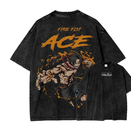 2026 New ACID WASH TEE ONE PIECE Anime Printed T-shirt Men's and Women's Washed T-shirt High Quality Vintage Cotton T-shirt Top