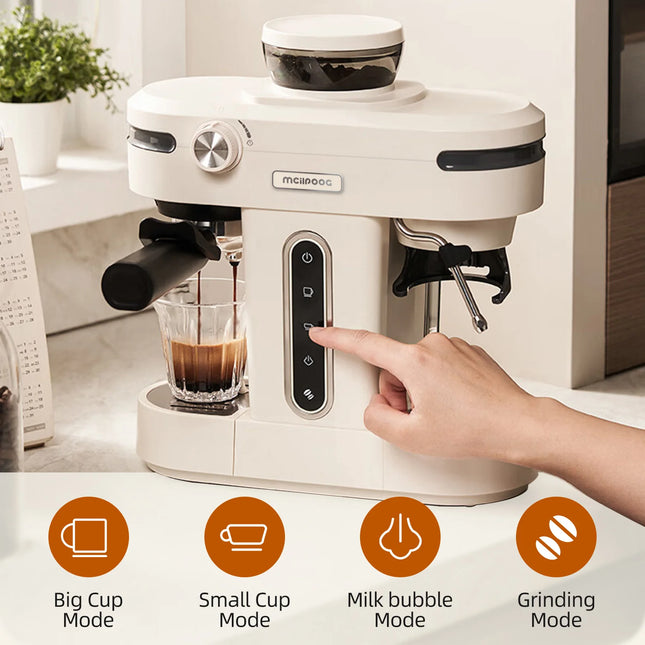 Mcilpoog AC510 19Bar Semi Automatic Coffee Espresso Machine With Grinder & Steam Wand Espresso Maker