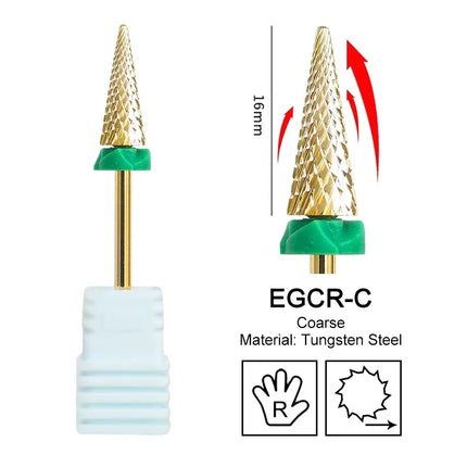 16mm Extra Long Triangle Cone Nail Drill Bits Gold Carbide Milling Cutter Gel Remover Grinding Manicure Tools Accessories 3/32"