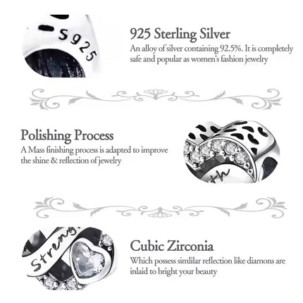 925 Sterling Silver January-December Birthday Stone Love Zircon Pendant Bead Fit Charms Necklace Bracelet Women Jewelry DIY Gift