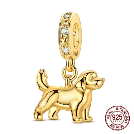 Hot Sale Dachshund Charms 925 Sterling Silver Golden Retriever Puppy Dangle Pendant Fit Bangle Bracelet Necklace DIY Jewelry